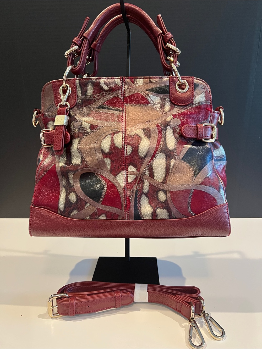 Buxton Red Multicolor Patterned Leather Satchel